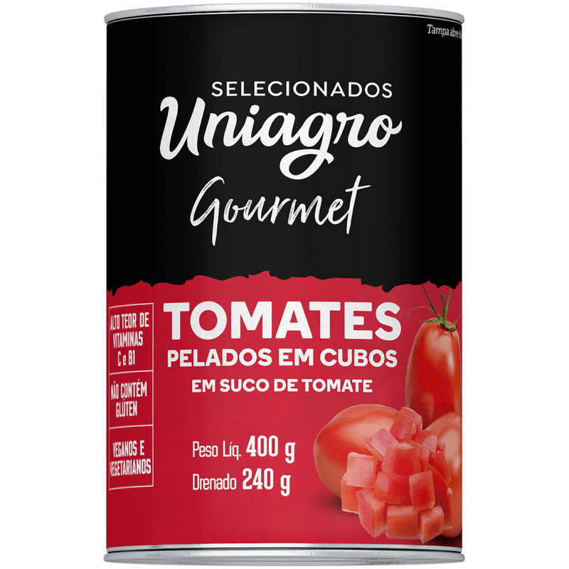 Tomates Pelados em Cubos Lata Uniagro Selecionados Gourmet 400 g